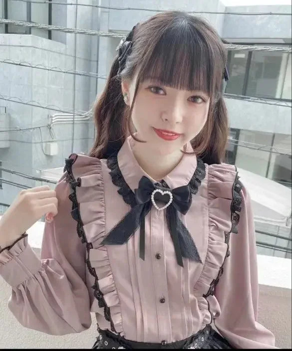 【Wetrose】Jirai Kei Clothes Costume Mine Style Cute Girl Ryousangata Japanese Kawaii Black Pink Ruffle Skirt Dress Harajuku Y2k