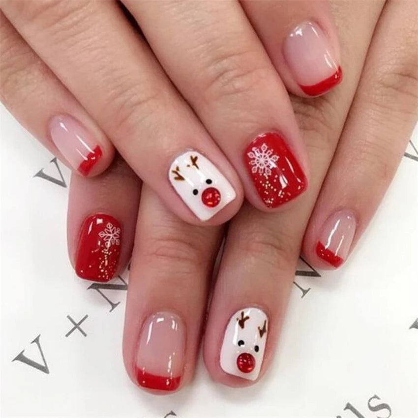 24Pcs White Ice Camellia Short False Nails Art Light Pink Sweet Girls Acrylic Press on Nails Full Cover Removable Fake Nail Set
