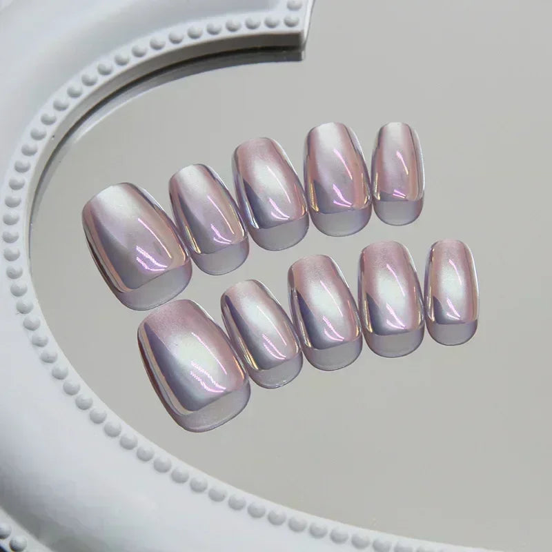 24Pcs Ballerina False Nails with Glue Short Nail Beauty Tools Press on Fake Nails Full Cover Artificial Nails Tips Manicure
