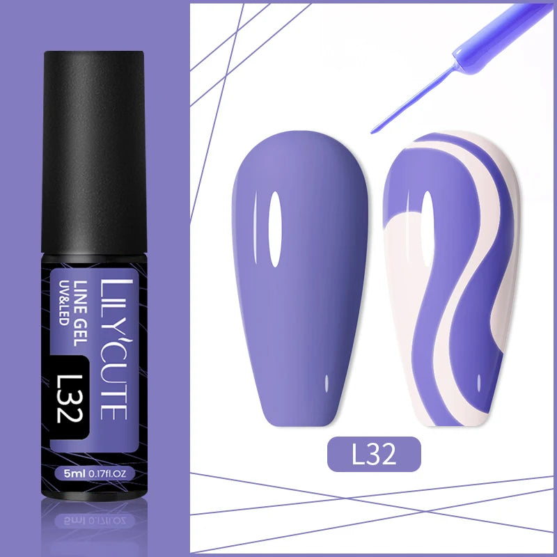 LILYCUTE 5ml Gold Sliver Metallic Liner Gel Nail Polish French Style Super Bright Mirror Pull Line Graffiti Painting Stripe Gel