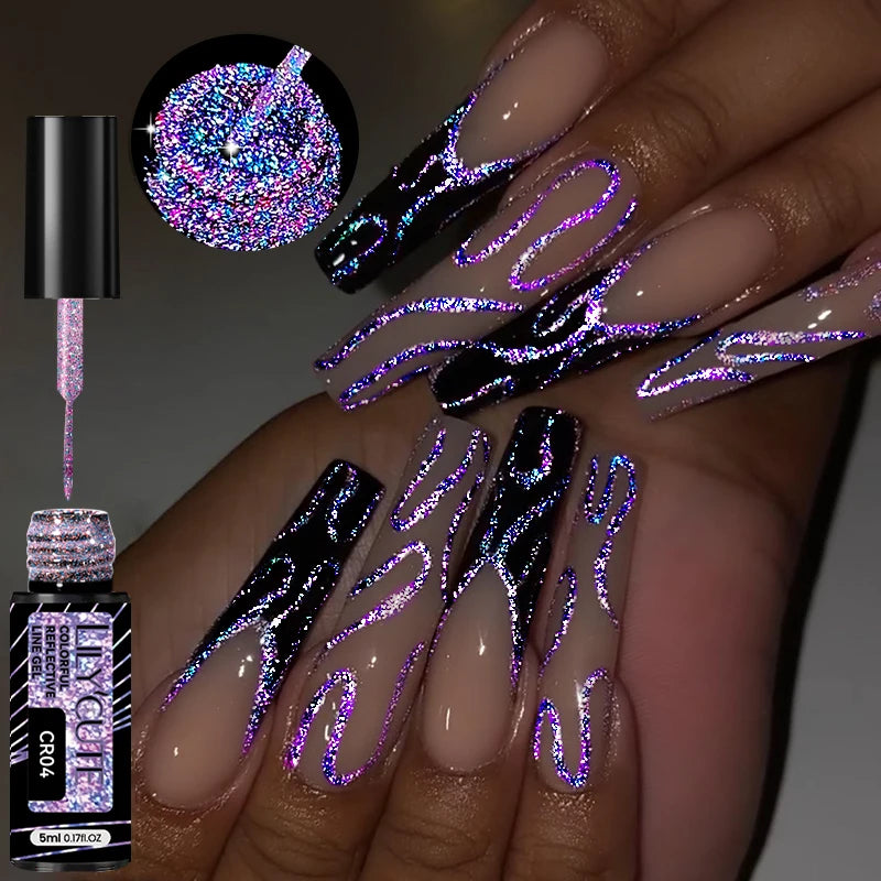 LILYCUTE 5ml Gold Sliver Metallic Liner Gel Nail Polish French Style Super Bright Mirror Pull Line Graffiti Painting Stripe Gel