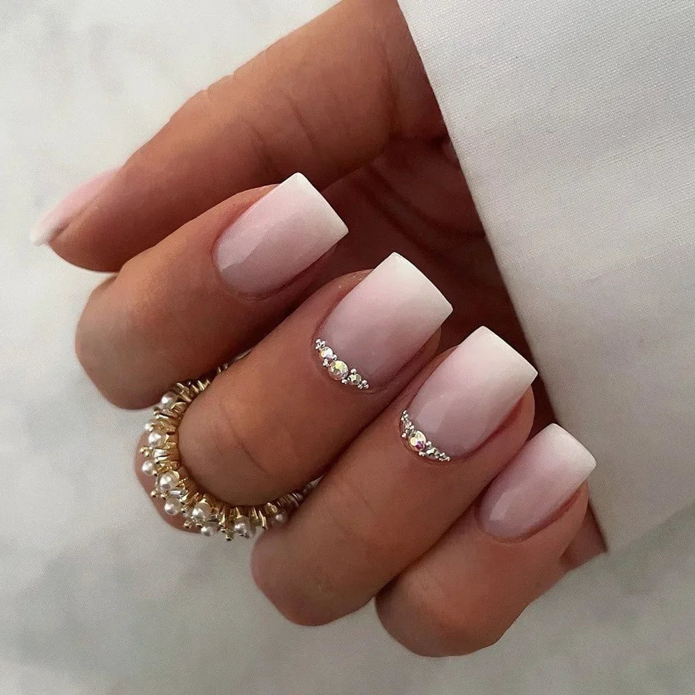 24Pcs Medium Long Acrylic Fake Nails Art Cool Spice Girls Wearing False Nails Set Press on Nail Tips Removable French Nails Fake