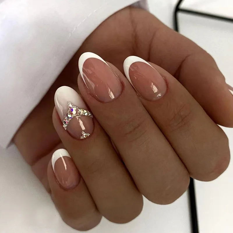 24Pcs White Ice Camellia Short False Nails Art Light Pink Sweet Girls Acrylic Press on Nails Full Cover Removable Fake Nail Set