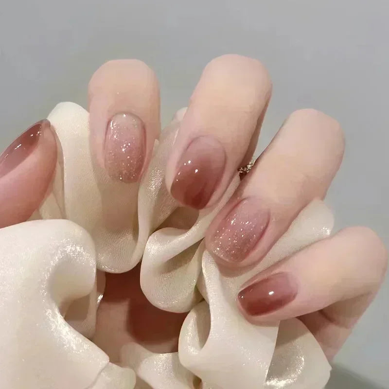 24Pcs Ballerina False Nails with Glue Short Nail Beauty Tools Press on Fake Nails Full Cover Artificial Nails Tips Manicure