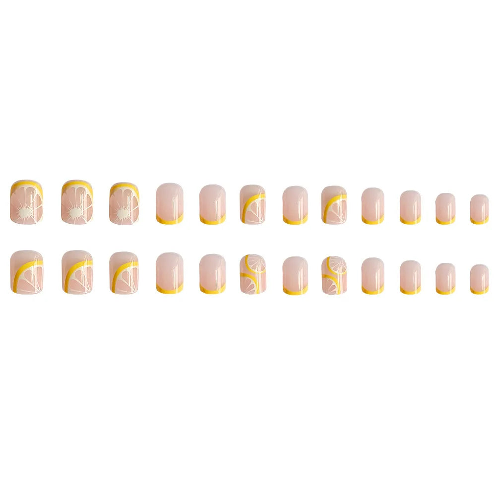 24pcs Lemon Short Wear Tips Nail False Patch Press on Nails Supplies for Professionals Artifical Fake Nails Faux Ongles Uñas
