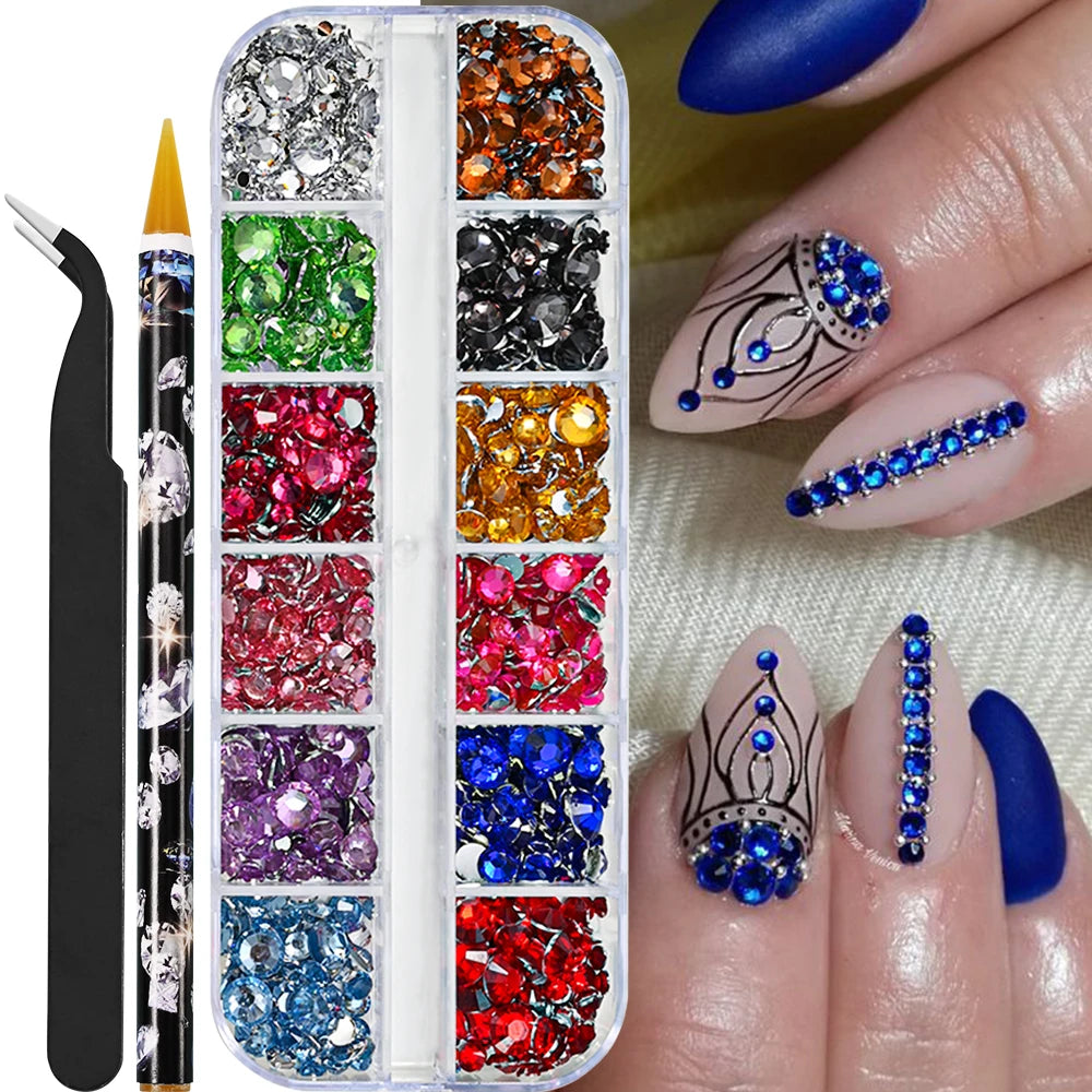 12grids Half Round Pearls Beads 3D Nail Charms 1.5/2/2.5/3/4/5mm White Flatback Pearls Nail Jewelry Nail Craft Pearl Rhinestones