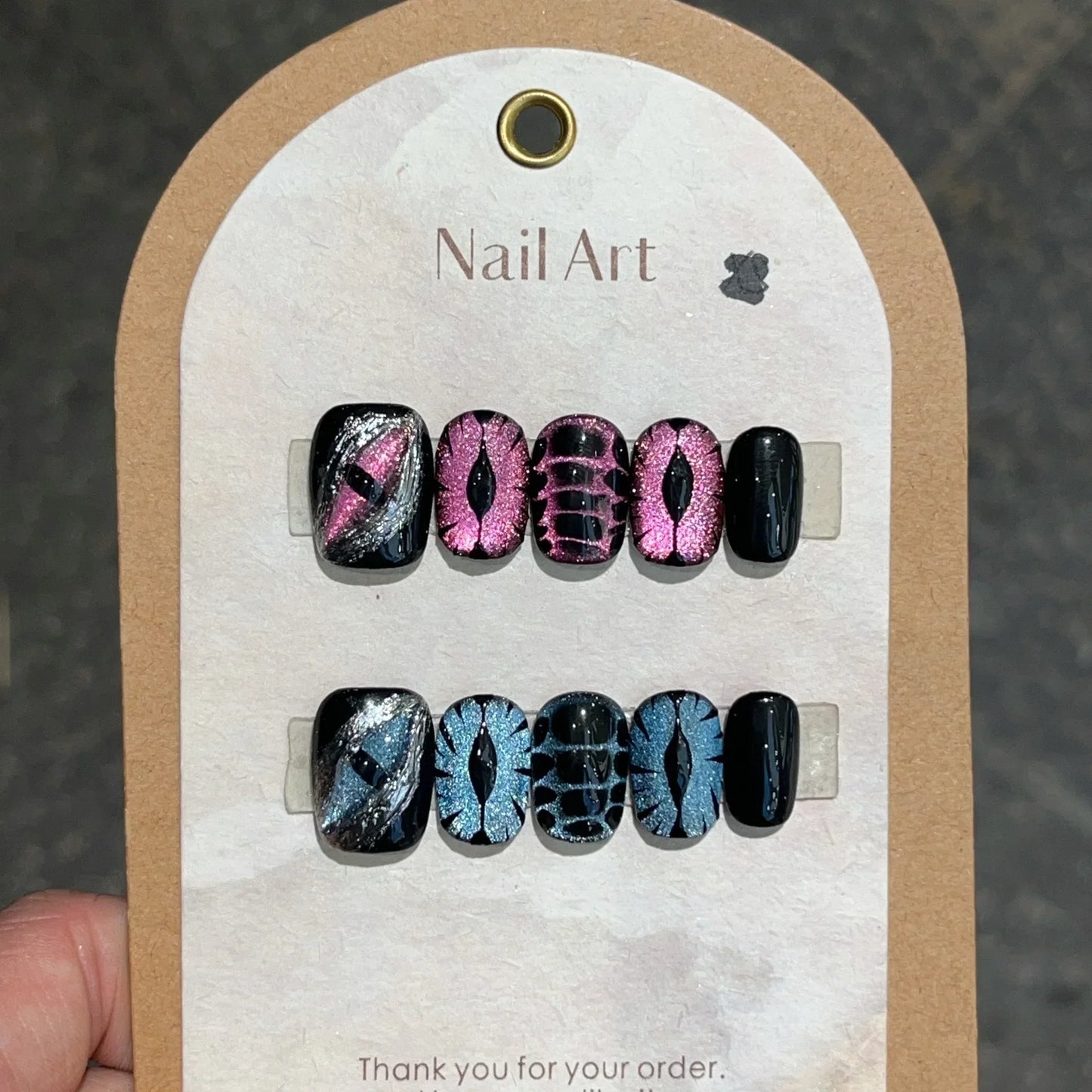 10PCS Pink Cat Eye Handmade Press On Nails Square Head Fake Nails Diamond Designs Full Cover Nail Art Tips Wearable False Nails