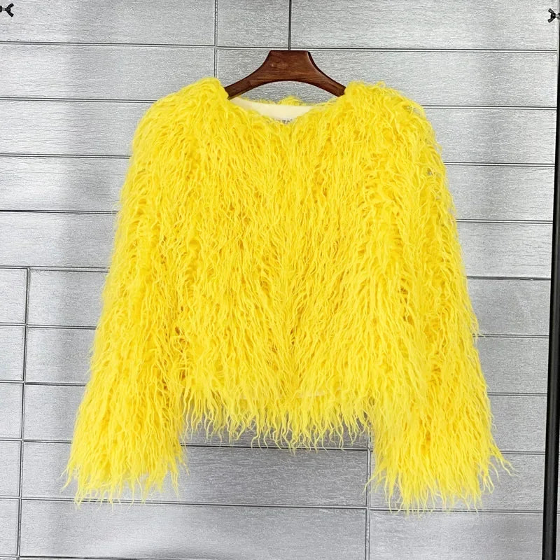 Women Fashion Faux Fur Coats Vintage Solid Loose Warm Flurry Coats Autumn Winter Lady Fashion Thick Streetwear Fur Jacket