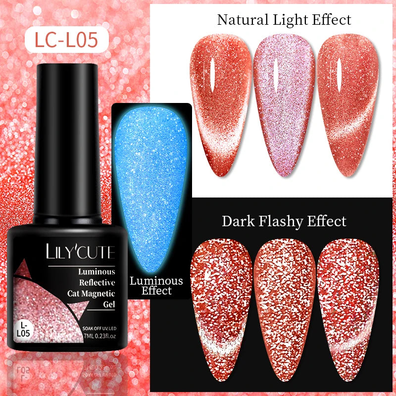 LILYCUTE 9D Rainbow Glitter Cat Magnetic Nail Gel Polish Snowlight Semi Permanent Soak Off Sparkling Nail Varnish