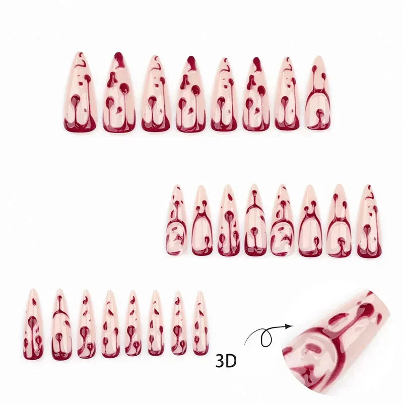 24pcs Halloween Red Blood Droplet Fake Nails Press On Nails Coffin Long False Nails For Women Girls Halloween Party Nail Decor