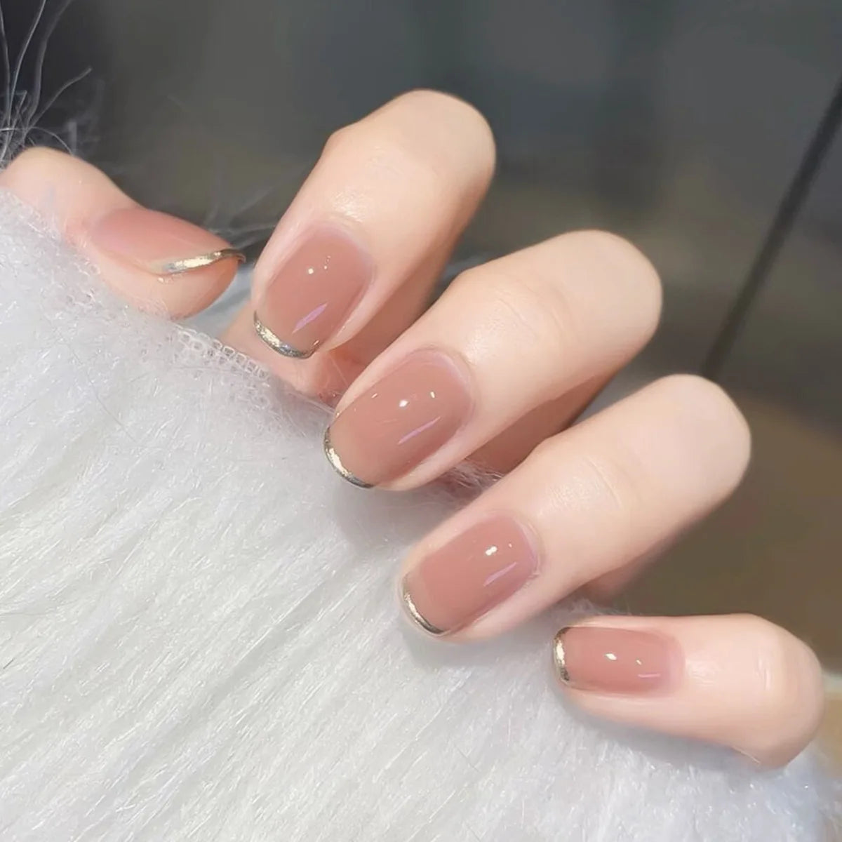 24Pcs Removable Wearable False Nails Art Short Glitter French Gold Edge Fake Nails Waterproof Press on Nail Tips Nails Supplies