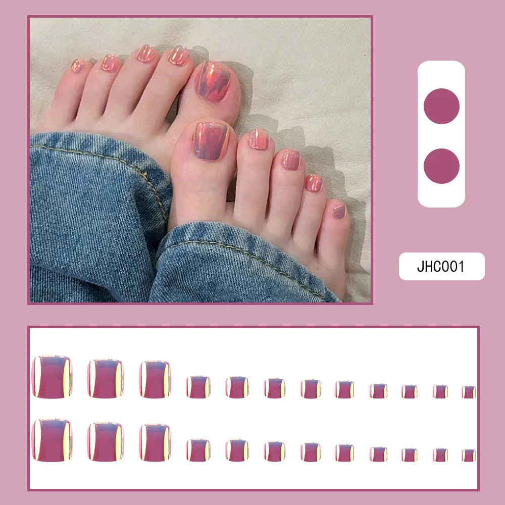 24 Pcs French Design Fake Toe Nail Press on Toe Nail Summer False Nails Acrylic Reusable Toe Nail Decorated Nails With Tool Kit