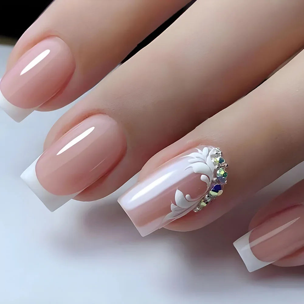 24Pcs Medium Long Acrylic Fake Nails Art Cool Spice Girls Wearing False Nails Set Press on Nail Tips Removable French Nails Fake