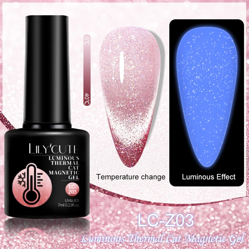 LILYCUTE 9D Rainbow Glitter Cat Magnetic Nail Gel Polish Snowlight Semi Permanent Soak Off Sparkling Nail Varnish