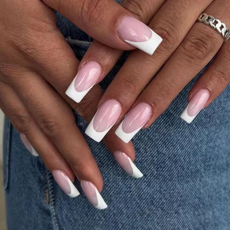 24Pcs Medium Long Acrylic Fake Nails Art Cool Spice Girls Wearing False Nails Set Press on Nail Tips Removable French Nails Fake