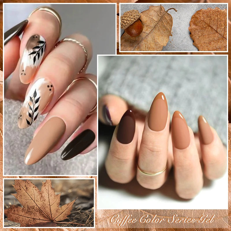 10PCS Coffee Color Gel Nail Polish Set Brown Earth Semi Permanent UV Gel Chocolate Autumn Winter Soak Off Nail Art Gel Varnish