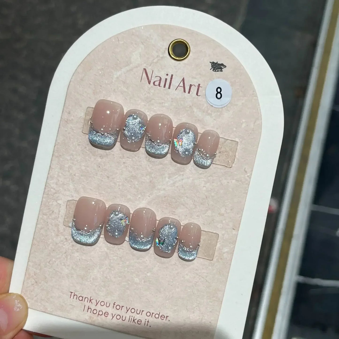 10PCS Pink Cat Eye Handmade Press On Nails Square Head Fake Nails Diamond Designs Full Cover Nail Art Tips Wearable False Nails