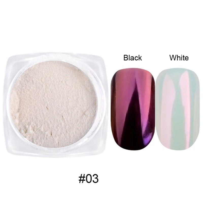 10g/Bottle Pearls White Nail Pigment Glitter Aurora Nail Powder Purple Chrome Glitter Pigment Dust UV Manicure Dip Powder