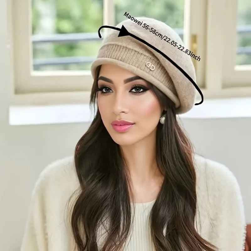 1pc, Women's Stretchy Fleece Beanie Hat with Pocket, Soft and Cozy Acrylic Knit Cap for Autumn and Winter