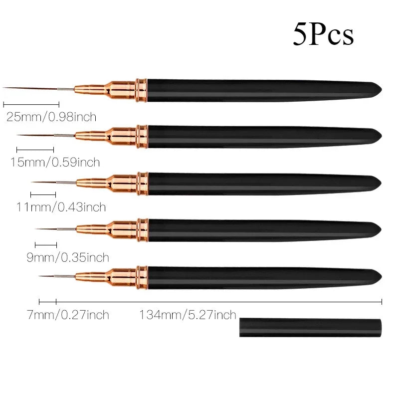 5Pcs/Set Nail Art Liner Brushes Set Elongated Lines Striping Drawing UV Gel Painting Nail Design Pen Professional Manicure Tool