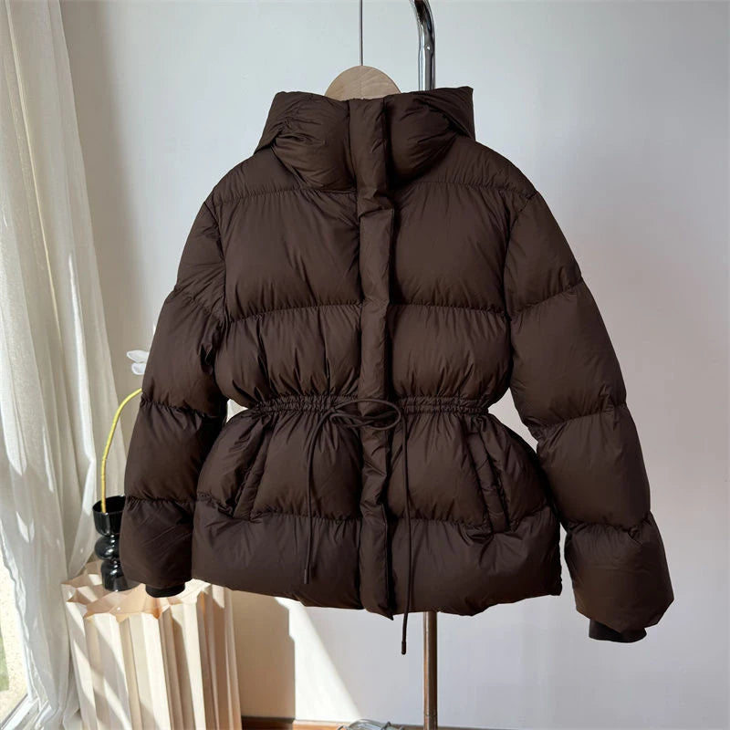 Winter Drawstring Lace-up Snow Women's Warm Down Jacket Hooded Puffer Jacket Women Parkas High Quality Cotton Padded Coat