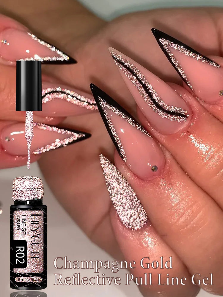LILYCUTE 5ml Gold Sliver Metallic Liner Gel Nail Polish French Style Super Bright Mirror Pull Line Graffiti Painting Stripe Gel