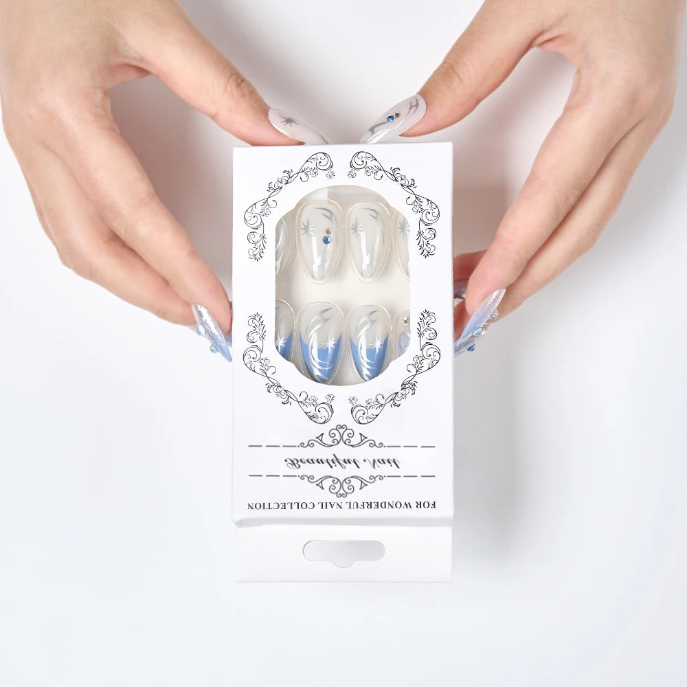 24pcs Sweet Cool y2k Style Ballet False Nails With Glue Acrylic Press on Nails Coffin Almond Full Cover Fake Nails Stick on Nail