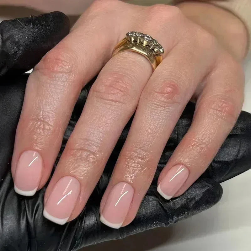 24Pcs French Tip Press on Nails Short Coffin False Nails Simple Wearable Fake Nails Frosted Full Cover Press on Nail Tips Art