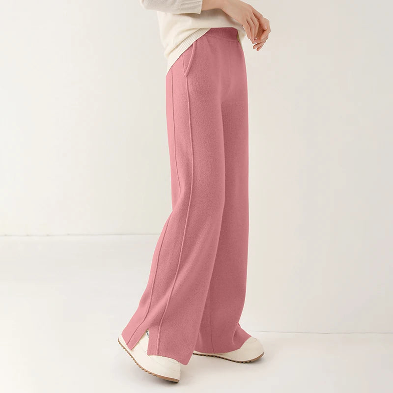 2024 new wool women's pants, high waisted loose cashmere floor pants knitted fashionable hot selling women's wide leg pants