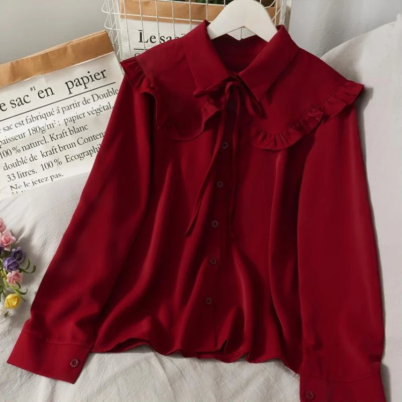 Women Sweet Shirts Cute Tops Peter Pan Collar S-3XL Loose Fashion Temper Minimalist Lolita French Elegant Clothes Trendy 5-Color