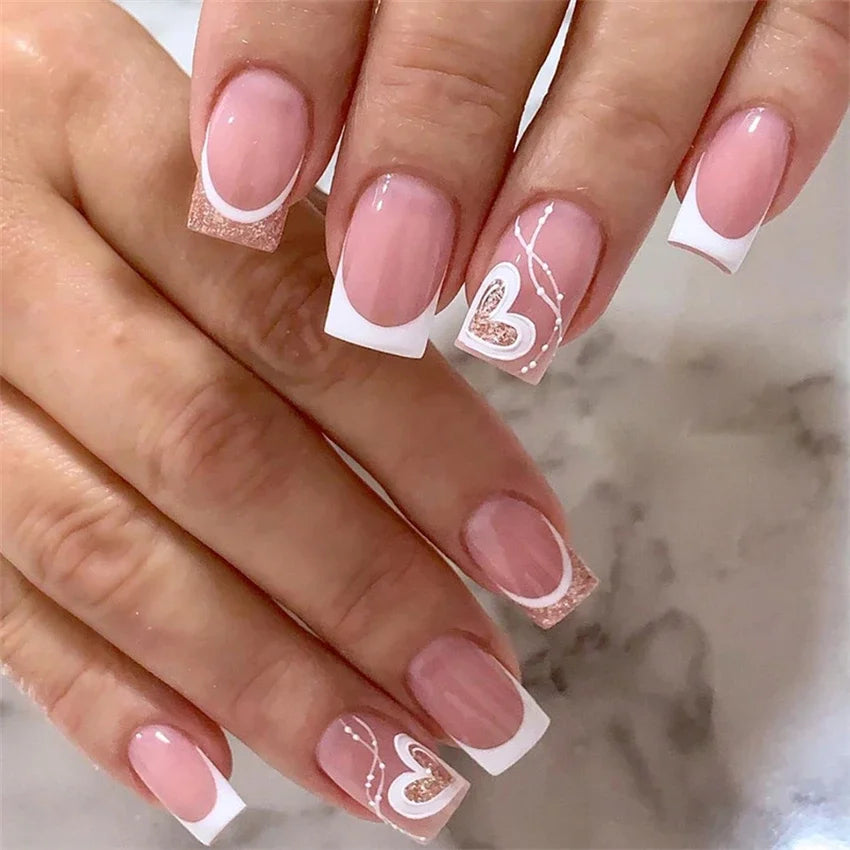 24Pcs Medium Long Acrylic Fake Nails Art Cool Spice Girls Wearing False Nails Set Press on Nail Tips Removable French Nails Fake