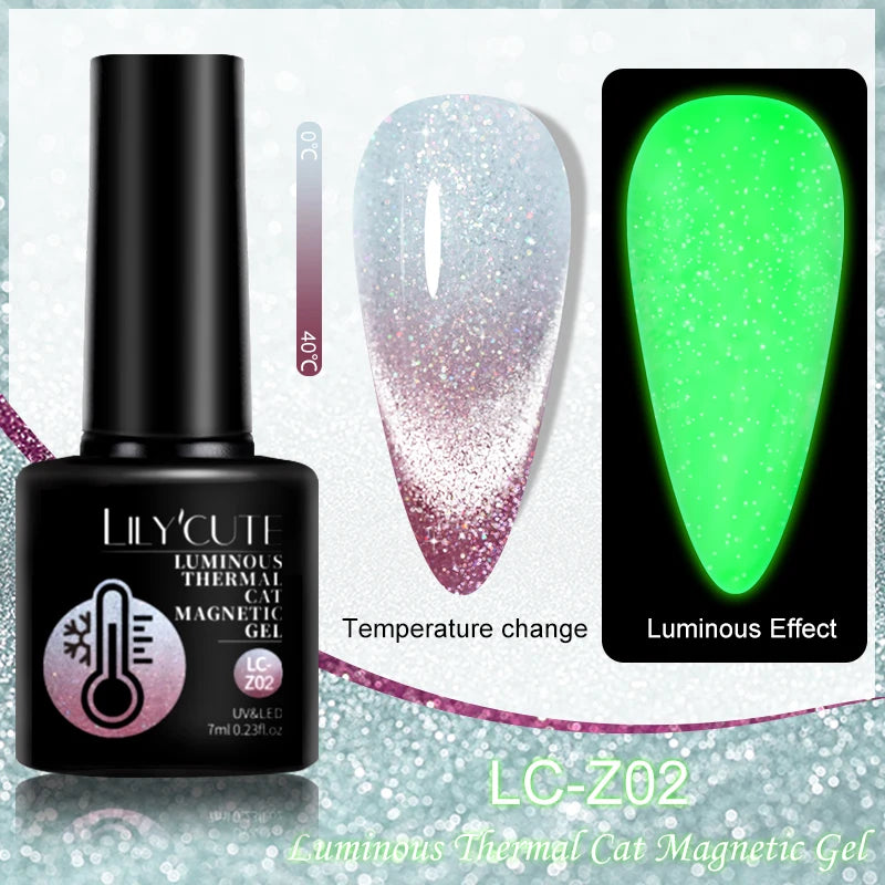 LILYCUTE 9D Rainbow Glitter Cat Magnetic Nail Gel Polish Snowlight Semi Permanent Soak Off Sparkling Nail Varnish