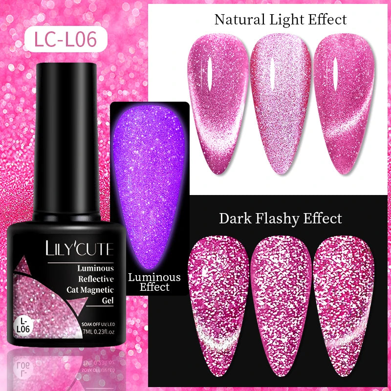 LILYCUTE 9D Rainbow Glitter Cat Magnetic Nail Gel Polish Snowlight Semi Permanent Soak Off Sparkling Nail Varnish