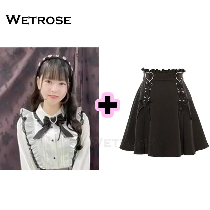【Wetrose】Jirai Kei Clothes Costume Mine Style Cute Girl Ryousangata Japanese Kawaii Black Pink Ruffle Skirt Dress Harajuku Y2k