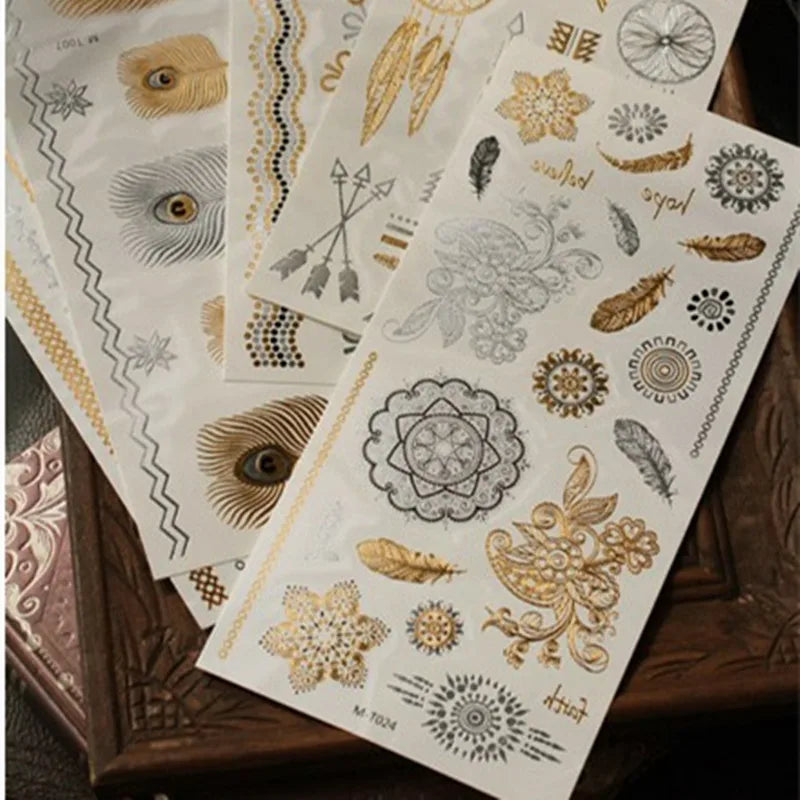1PC Summer Style Men Women Body Art Gold Metallic Tattoo Sticker Chain Bracelet Fake Jewelry Waterproof Temporary Tattoo