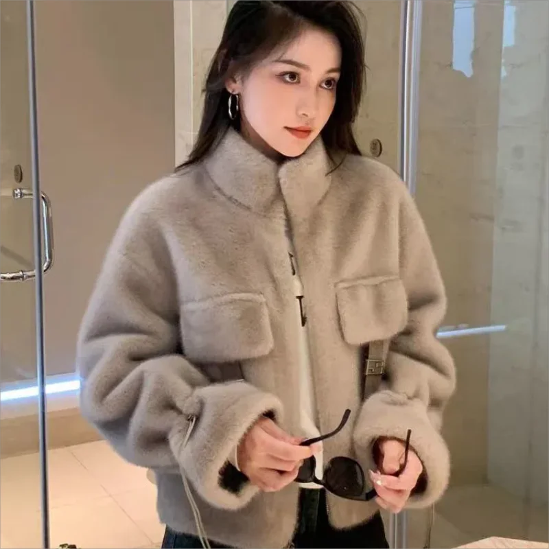 Autumn Winter Soft Warm Loose Faux Mink Fur Coat Women Long Sleeve Zipper Luxury Designer Fluffy Jacket