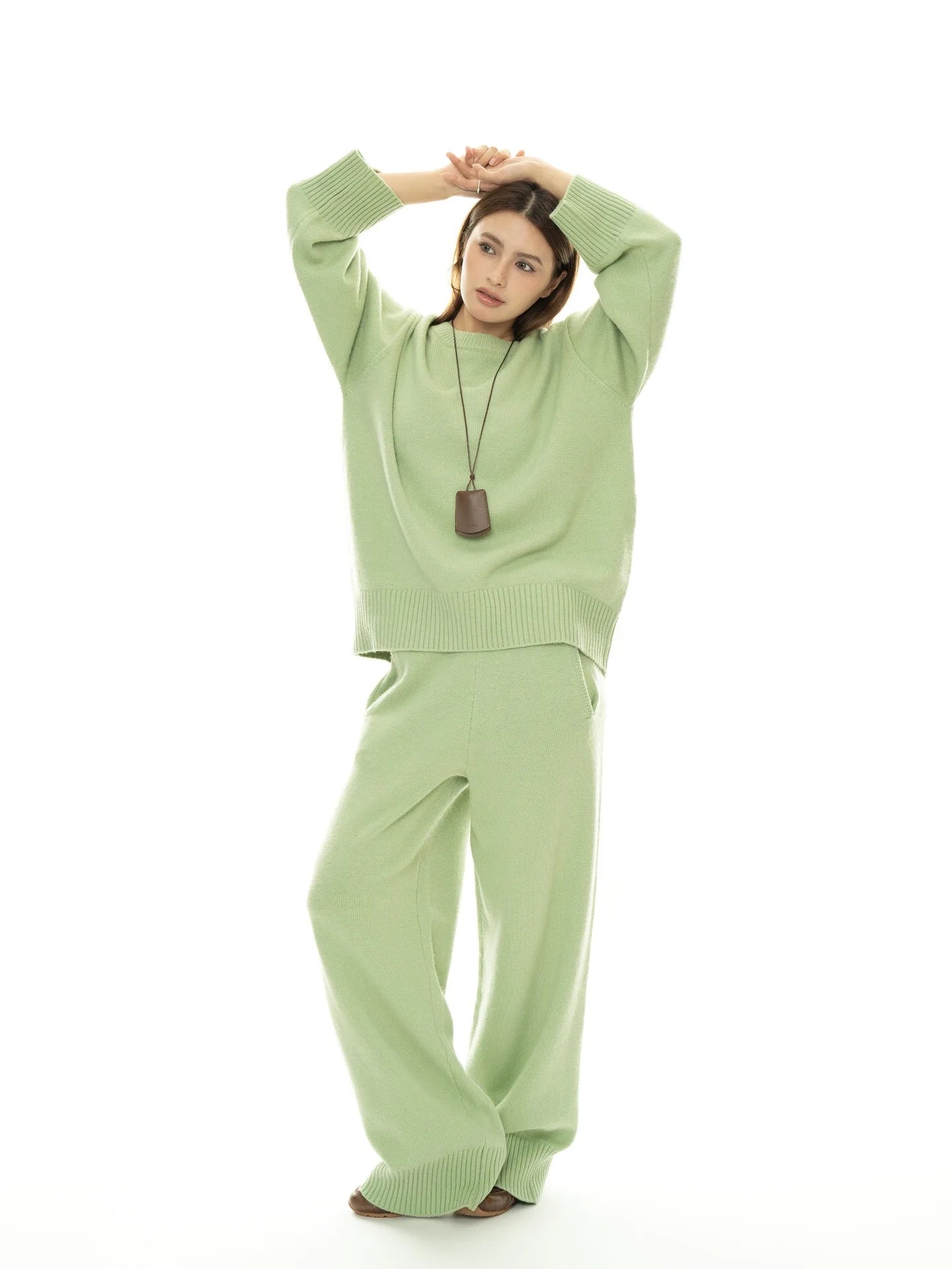 Women wool set loose soft style knited sweater and pants