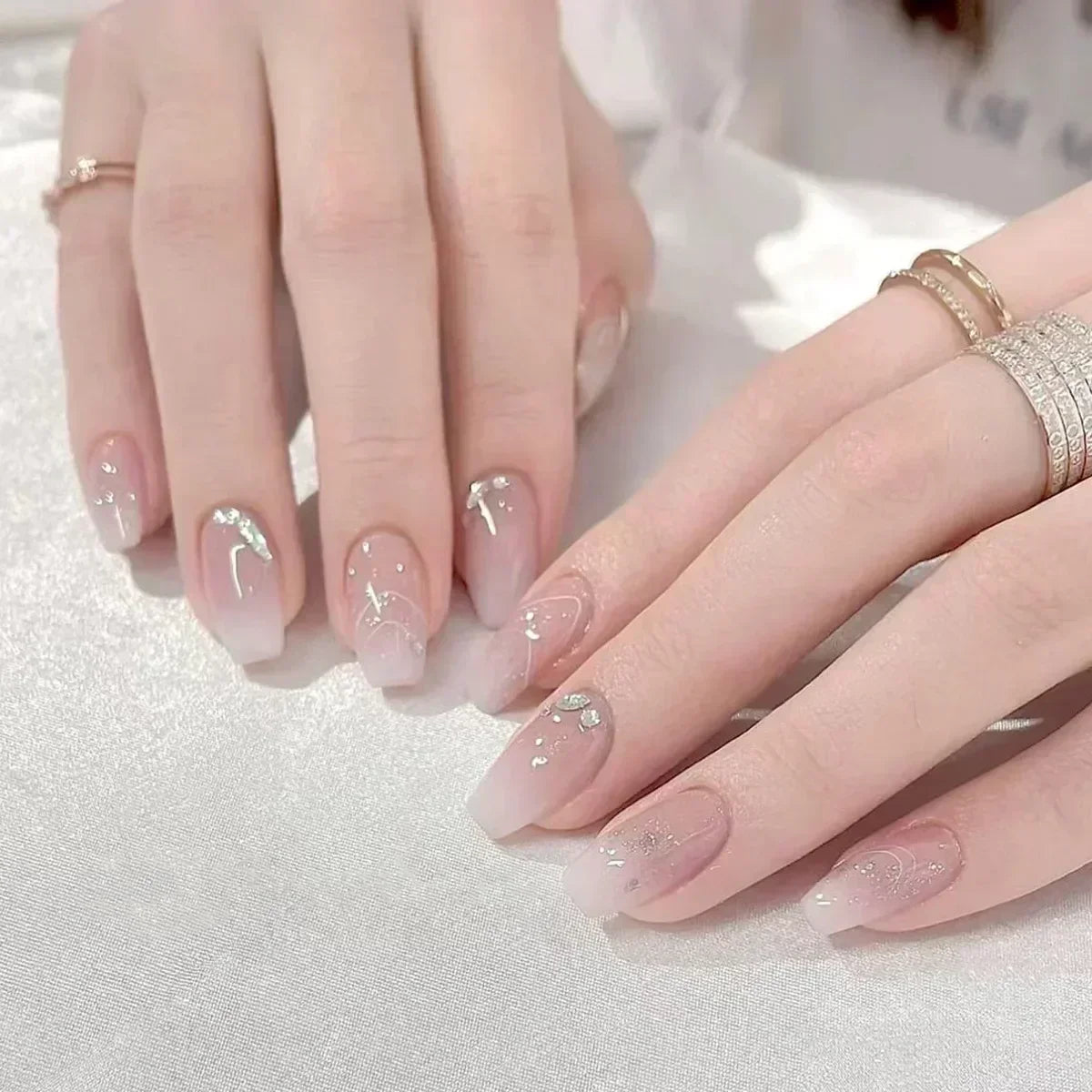 24Pcs Ballerina False Nails with Glue Short Nail Beauty Tools Press on Fake Nails Full Cover Artificial Nails Tips Manicure