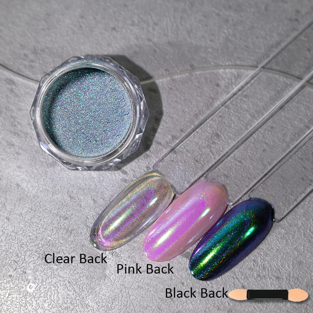 10g/Bottle Pearls White Nail Pigment Glitter Aurora Nail Powder Purple Chrome Glitter Pigment Dust UV Manicure Dip Powder