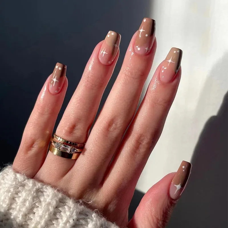 24Pcs Medium Long Acrylic Fake Nails Art Cool Spice Girls Wearing False Nails Set Press on Nail Tips Removable French Nails Fake
