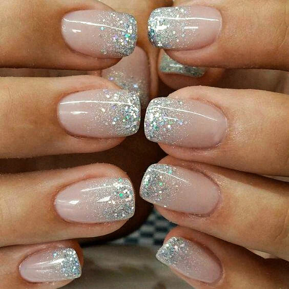 24Pcs Short Square Press on Nails Gradient Glitter False Nails French Tip Lines Acrylic Nails Full Cover Wearable Fake Nail Tips