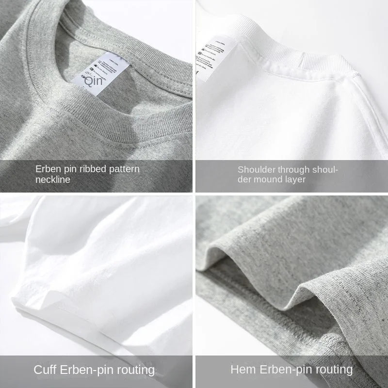 2pcs Solid Color T-shirt 100% Cotton Men Women White O-Neck Loose Short-sleeved Basic Models All-match T-shirt Couple Tops Black