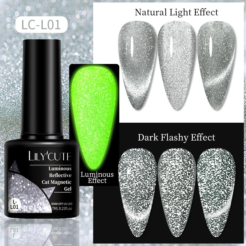 LILYCUTE 9D Rainbow Glitter Cat Magnetic Nail Gel Polish Snowlight Semi Permanent Soak Off Sparkling Nail Varnish