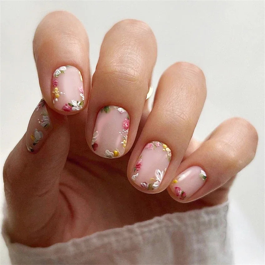 24Pcs Medium Long Acrylic Fake Nails Art Cool Spice Girls Wearing False Nails Set Press on Nail Tips Removable French Nails Fake