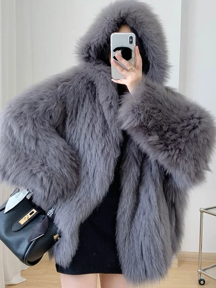 Women's Winter Jacket,Imitation Fox Fur Coat,new in Outerwears,Hooded Fur Jacket,faux Fur Coat Women,winter Coats Woman 2024
