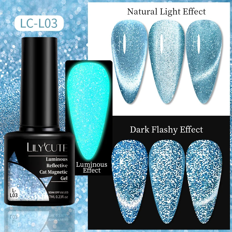 LILYCUTE 9D Rainbow Glitter Cat Magnetic Nail Gel Polish Snowlight Semi Permanent Soak Off Sparkling Nail Varnish