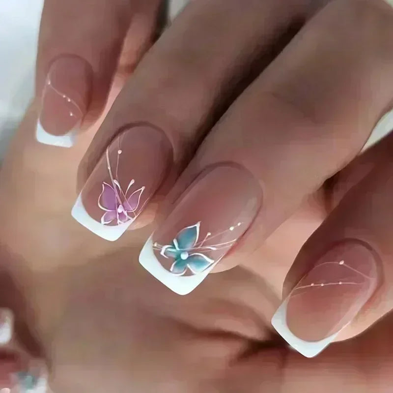 24Pcs French Tip Press on Nails Short Coffin False Nails Simple Wearable Fake Nails Frosted Full Cover Press on Nail Tips Art