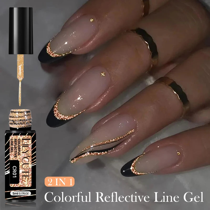 LILYCUTE 5ml Gold Sliver Metallic Liner Gel Nail Polish French Style Super Bright Mirror Pull Line Graffiti Painting Stripe Gel