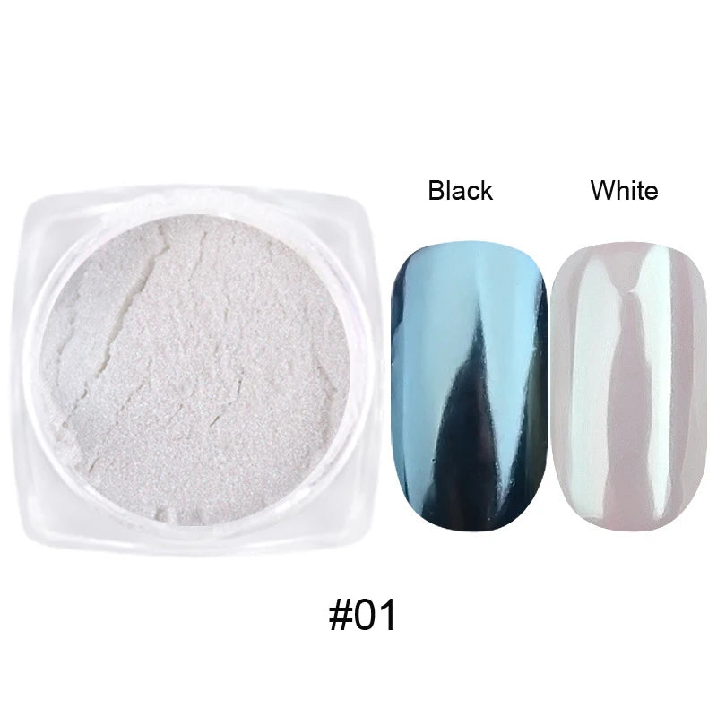 10g/Bottle Pearls White Nail Pigment Glitter Aurora Nail Powder Purple Chrome Glitter Pigment Dust UV Manicure Dip Powder