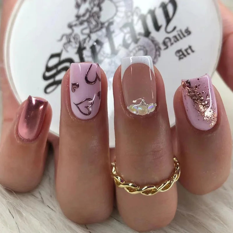 24Pcs White Ice Camellia Short False Nails Art Light Pink Sweet Girls Acrylic Press on Nails Full Cover Removable Fake Nail Set